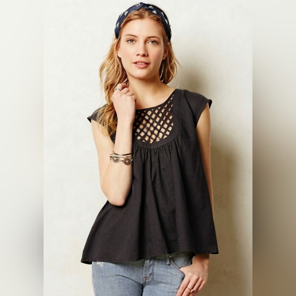 Anthropologie HD in Paris Black lattice Top